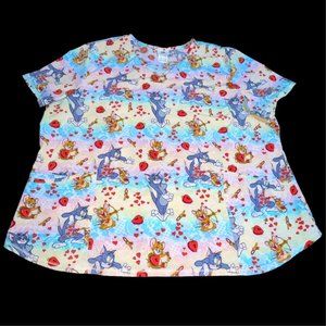 Tom & Jerry Cartoon Rainbow Hearts Plus Sz 2XL Scrub Shirt Nurse Vet Xray Tech